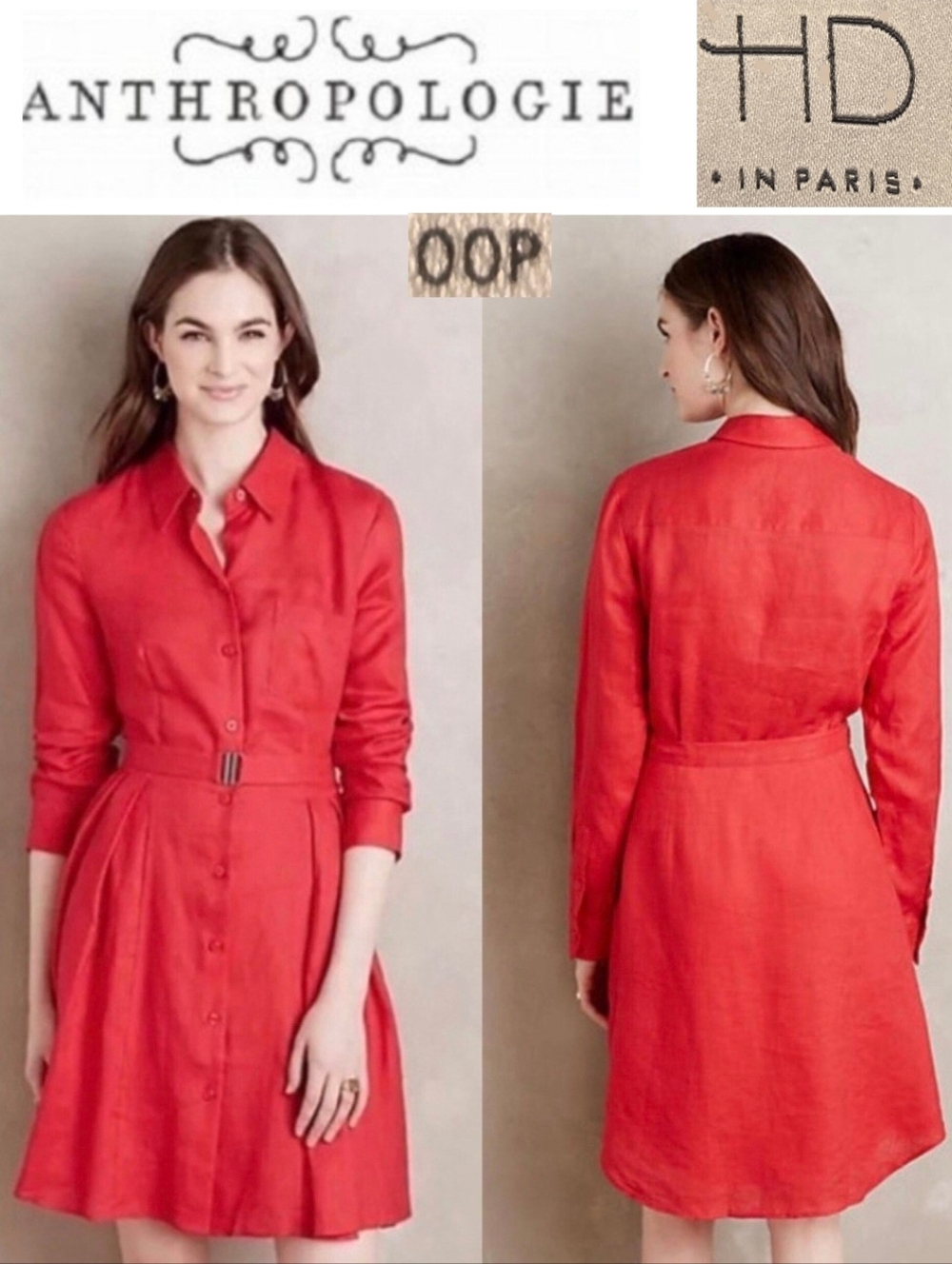 Anthropologie Red Buttoned A-Line Dress